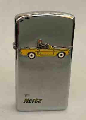 Hertz Zippo Slim Trick Surprise Chrome Lighter Yellow Mustang - circa 1965