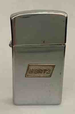 Hertz Zippo Slim Chrome Cigarette Lighter with Hertz Logo on front - circa 1963