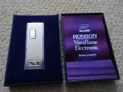 OLD RONSON VARAFLAME ELECTRONIC BATTERY POWERED CIGARETTE LIGHTER, WORKS + BOX