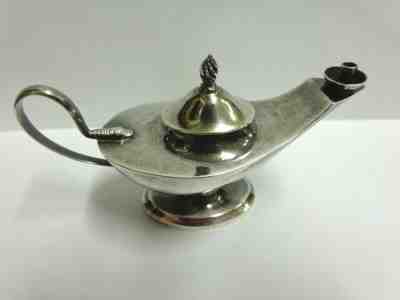 vintage aladdin oil lamp sterling silver or lighter sz 2in tall 3.50in chester