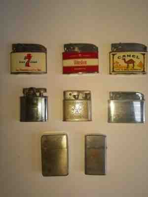 Lot Of 8 Mens Vintage Lighters Seagrams Winston Camel Amico Crown Coronet Lunder