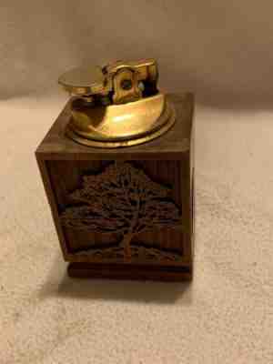 Vintage KOEI UNICON Lasercraft Table Lighter Butane Wooden w/  Trees (D4)