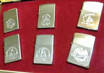 Zippo 60th Anniversary Lighter & Pin Set - 6 Lighters and Pins in Tin 1932-1992