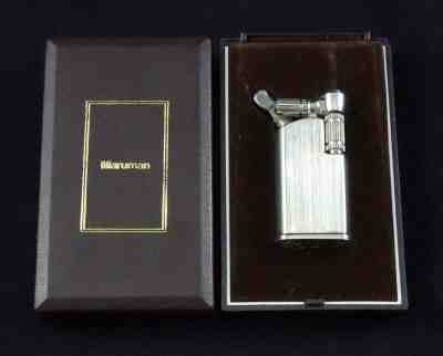 VINTAGE RARE MARUMAN PIPE CIGAR LIGHTER GL-67 MACHINED SILVER PLATED GIFT BOXED