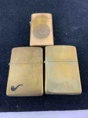 3 Brass Zippo Lighters 1986, 1987 & 1989 - Pipe Insert - State Of Hawaii