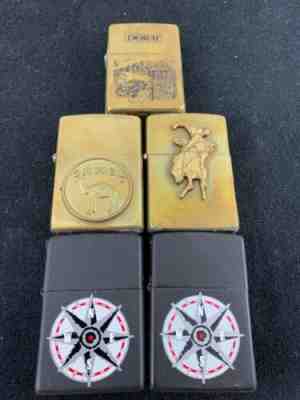 5 Zippo Lighters Marlboro Compass Rose & Camel & Doral Cigarettes - 3 Are Brass