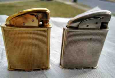 Set of 2 Rare Vintage EVANS CLIPPER LIGHTERS Silver & Gold Tone.