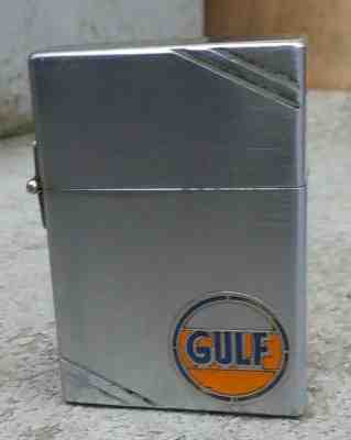 ZIPPO LIGHTER 1930s Diagonal Corner Lines Outside Hinge Gulf Advertising