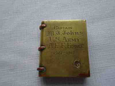 WW1 Brass Trench Art Lighter CAPTAIN M.J. JOHNS U.S. ARMY A.E.F. FRANCE 1917-19