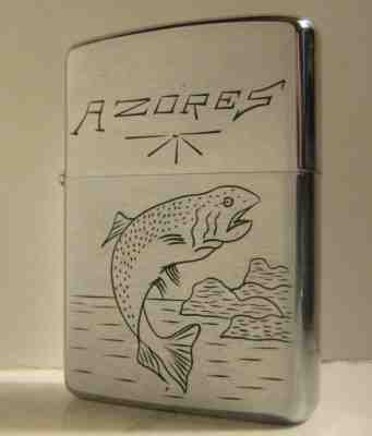 1964 ENGRAVED ZIPPO AZORES PORTUGAL DEEP SEA FISHING SUPER NICE! (jg)