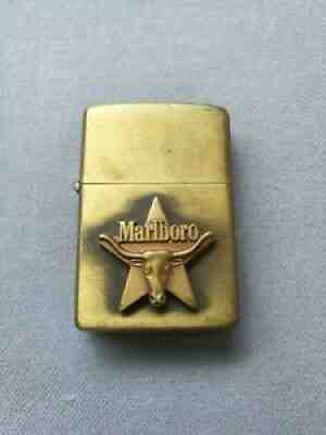 VTG 1979 MARLBORO LONGHORN STEER STAR SOLID BRASS ZIPPO LIGHTER UNUSED VERY RARE