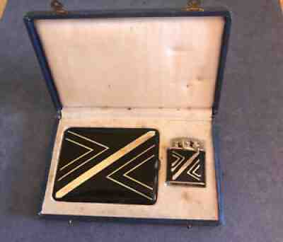 Antique Colibri Set of Cigarette Case and Cigarette Ligther , Circa 1930 MIB