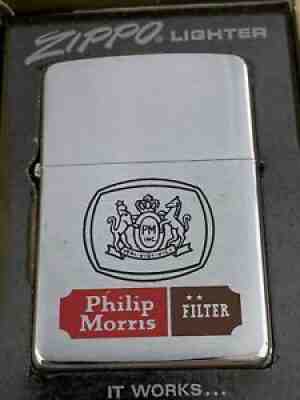 1967 Zippo Lighter - Philip Morris Filter Cigarettes - Unlit In The Box