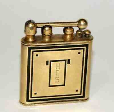 1928 art deco enamel 14K gold-fill Douglass automatic liftarm petrol lighter