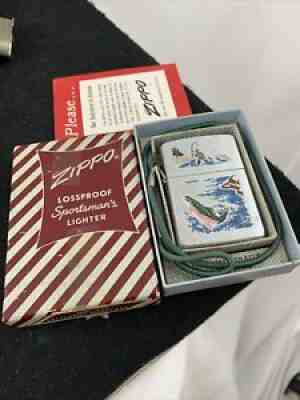 1959 LossProof Zippo Lighter - Sports Series - Fisherman - Mint In The Box