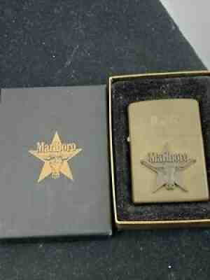 1991 Brass Zippo Lighter Marlboro Cigarettes Steer In Star - Mint In The Box