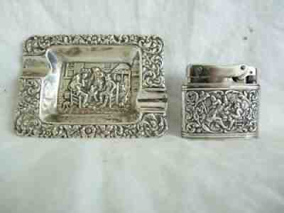 RARE SILVER PALTED MYLFLAM DUPLEX LIGHTER + ASHTRAY HH90 HOOIJKAAS