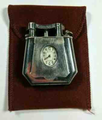 Dunhill Table Lighter Antique 1920s Clock Watch England Silver - FAST SHIPPING