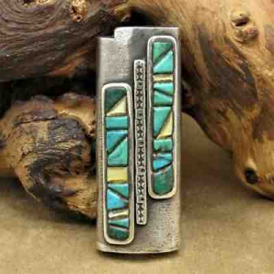 Vintage Silver and Turquoise Southwest Lighter Cover