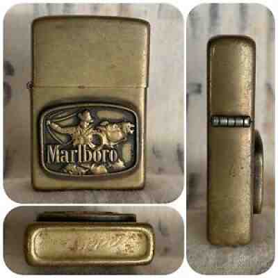 1976 MARLBORO Cowboy Roper BRASS ZIPPO LIGHTER Advertising Cigarette 70s VTG