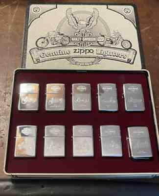 1998 Zippo Harley Davidson Decades Chrome Set Of 10 Lighters Mint In Box N39