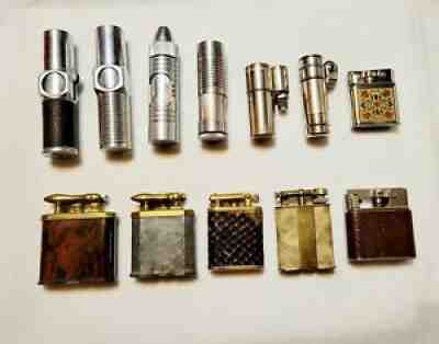 Lot of 12 Vintage Lighters Pipe Liftarm Mylflam Nimrod Golden Wheel Kem Bakelite