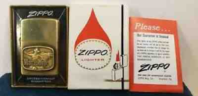 1976 MARLBORO COWBOY ROPER RARE BRASS ZIPPO LIGHTER WITH BOX & PAPERWORK WORKS