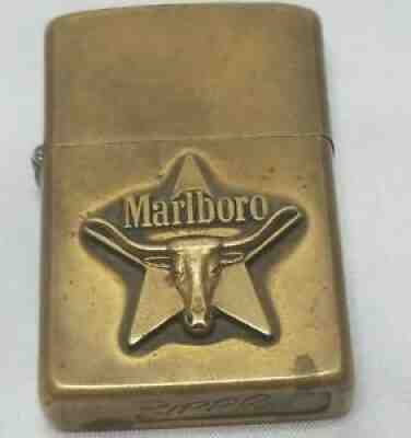 1979 ZIPPO LIGHTER MARLBORO Longhorn Steer Star Brass Advertising Cigarette VTG