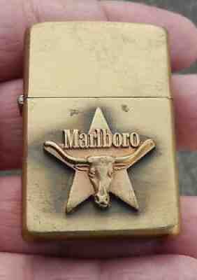 Vintage 1979 Brass Zippo Lighter Marlboro Star Longhorn * UNFIRED.