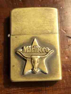 1979 ZIPPO LIGHTER MARLBORO Longhorn Steer Star Brass Advertising Cigarette VTG