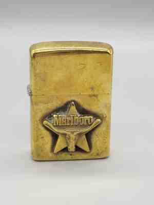 Vintage RARE 1979 Solid Brass Zippo Lighter Marlboro Longhorn Steer & Star