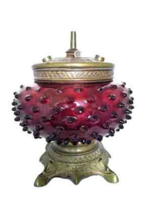 Antique Advertising Owl Cigar Co. Victorian Hobnail Glass Oil Lamp Cigar Lighter