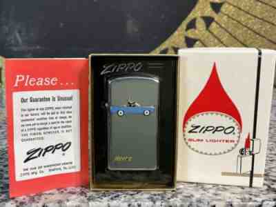 Rare Vintage 1960s Hertz Trick Zippo Lighter Blue Mustang Car & Driver w/ Box