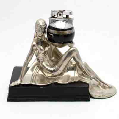 RARE Vintage Deco 1930's Ronson AMW Rondelight Ball EGYPTIAN GIRL Table Lighter