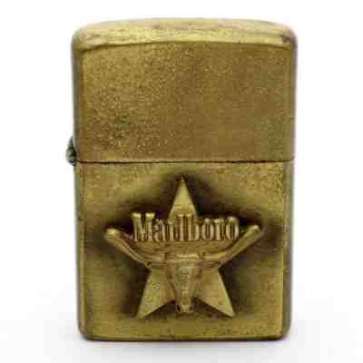 RARE Vintage 1979 Zippo Lighter Marlboro Star & Steer BRASS CLEAN & WORKING