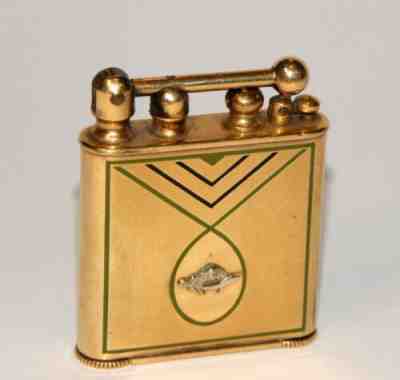 rare 1928 art deco 2 side enamel Douglass 14K gold fill automatic petrol lighter