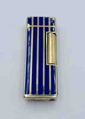 Alfred Dunhill Antique 18k Yellow Gold Blue Enamel Guilloche Lighter 110.9 Grams