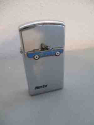 HERTZ MUSTANG CONVERTABLE DRIVER STAYS ON LID 1967? SLIM LINE ZIPPO LIGHTER