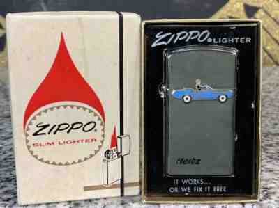 Rare Vintage 1967 Hertz Trick Blue Car & Driver Slim Zippo Lighter w/ Box