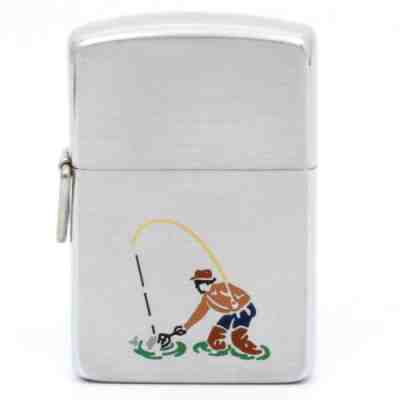 RARE Vintage Zippo Lighter Canadian Pat 1950 Sports Lossproof Fisherman UNLIT b