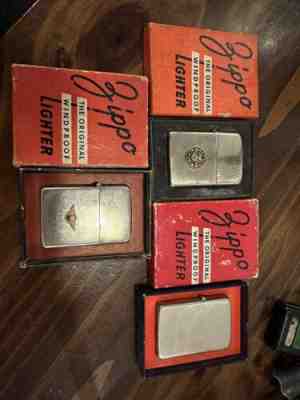 Lot Of 3 1946 ZIPPO Nickel LIGHTER 14 Hole ORIGINAL BOX Unsed 10k Logo Solidgold