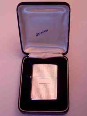 Sterling Silver 3 Barrel Engine Turned Leather Clamshell box 1948 Zippo MIB