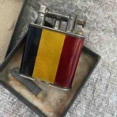 RARE ANTIQUE ENGLAND STERLING SILVER DUNHILL LIGHTER WITH ENAMEL BELGIAN FLAG