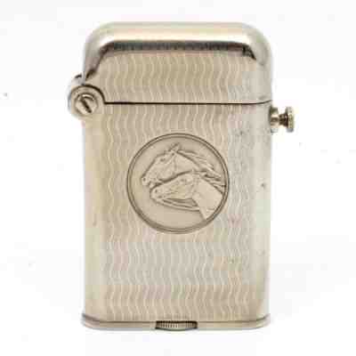 Vintage Thorens Single Claw ALPACCA Semi-Auto Pocket Lighter - Horses -CLEAN