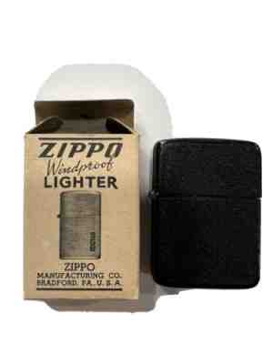 Vintage Zippo WW11 Black Crackle3 Barrel Hinge. 14 Hole Insert. Correct Box