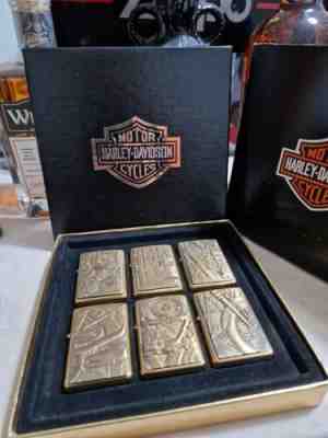 Zippo Lighters X 6 Brass Barrett Smythe Harley Davidson Puzzle Set 1996 NEW