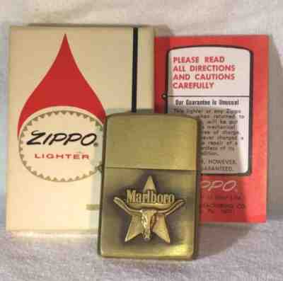 Vintage 1979 Brass Zippo Lighter Marlboro Star Longhorn UNFIRED