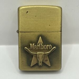 Vintage 1979 Brass Marlboro Zippo With Longhorn Steer Marlboro, 5 Barrel Box Inc