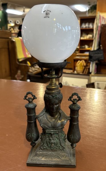 Rare Early Miller Victorian Minerva Head Cigar Lighter Lamp Signed Base Shade