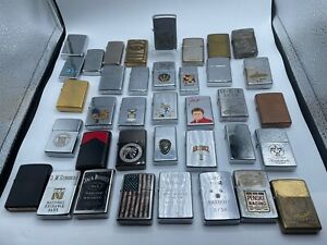 A Fun Lot of 37 Zippo Lighters Vintage to Contemporary from Nice to Needing Help